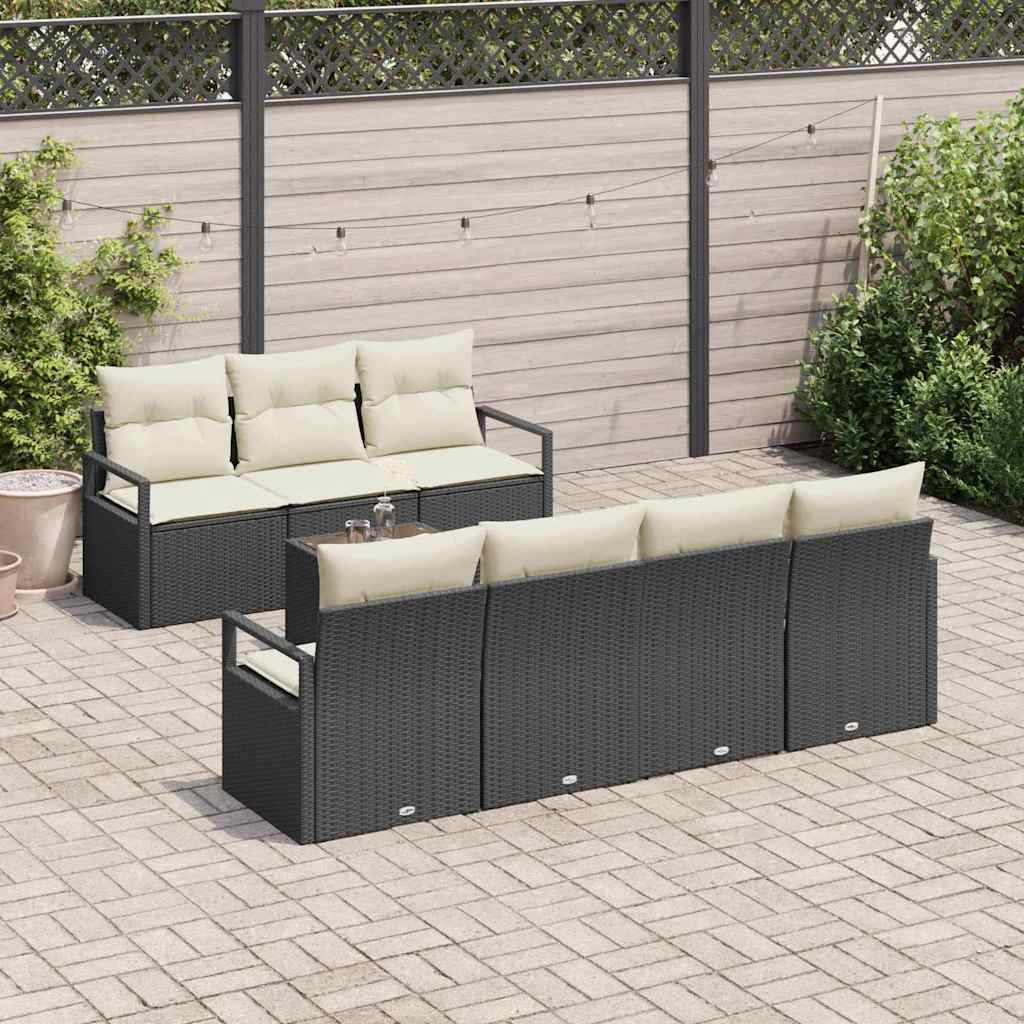 Garten-Sofa-Set mit Kissen mit Speicher 8 pcs Schwarz und Creme